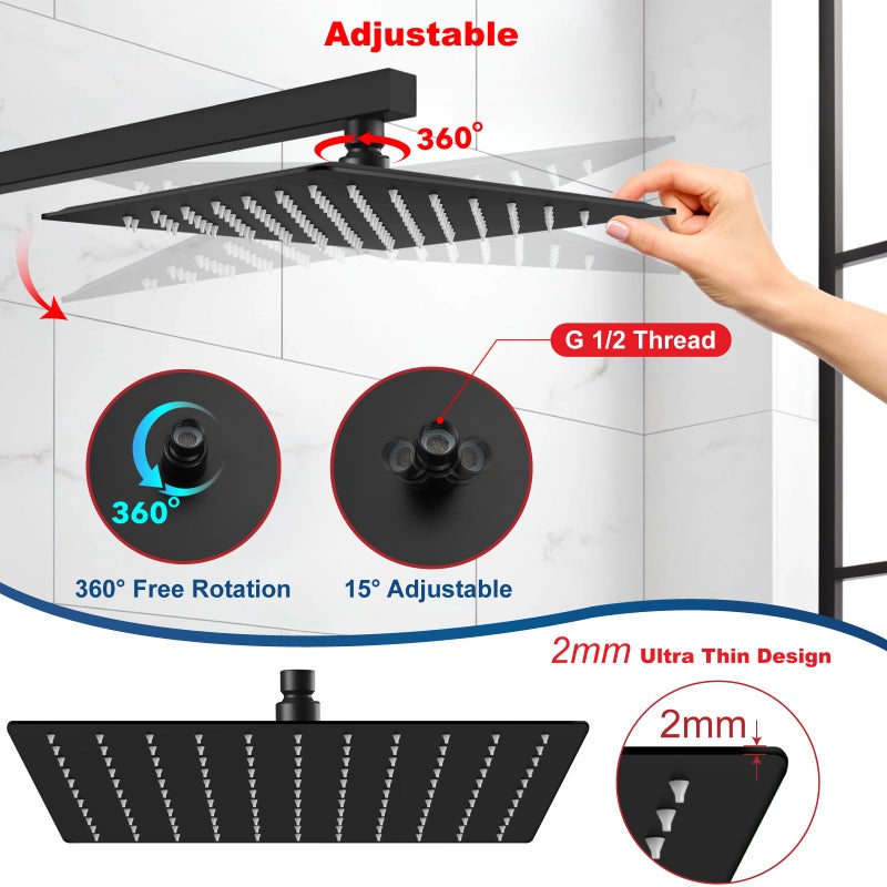 Midanya Rain Shower Head, Stainless Steel Large Rainfall Shower Head High Pressure, Bathroom Waterfall Square Showerhead, Ceiling or Wall Mount, Matte Black 10 Inch - Image 5
